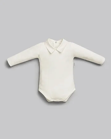 Body ML Masc Gola Bordada Malha Off White - Anjos Baby