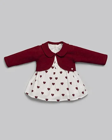 Vestido Maquinetado Corações c/ Casaco Vermelho- Anjos Baby