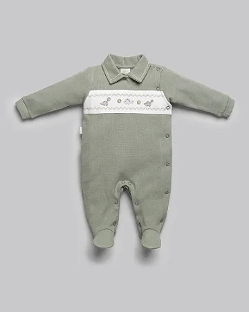Macacão Masc Malha Tricot Bordado Dinossauro Verde - Anjos Baby