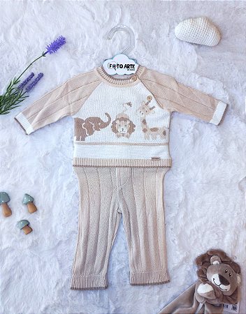 Conjunto Masc Casaco Safari Tricot e Calça Bege RN - Noruega