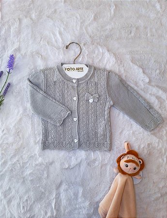 Casaquinho Fem Tricot Aberto C/ Botões Cinza M - Noruega