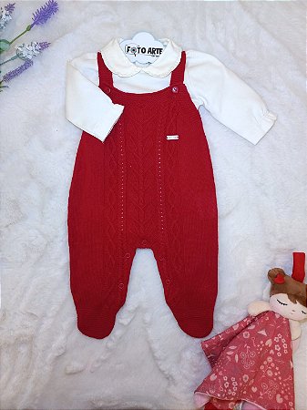 Jardineira Fem Vermelha e Body ML C/ Gola Off White - Noruega