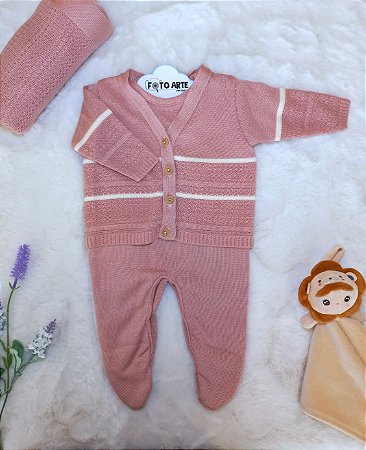 Kit Fem Manta Macacão Casaco Jacquard RN Rosa - Pimpolho