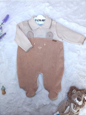 Macacão Masc Tricot Urso Bege RN - Noruega