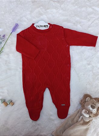 Macacão Masc Tricot c/ Losangos e Trançado Vermelho - Noruega