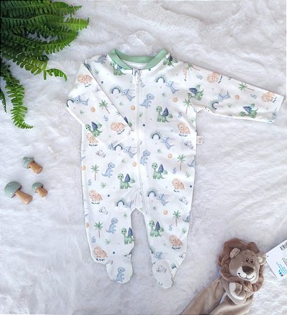 Macacão Masc c/ Ziper Suedine Estampa Dinossauro Baby- Anjos Baby