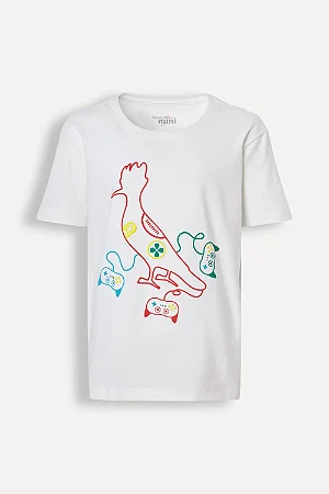 Camiseta Masc MC Mini Estampa Pica Pau Videogame Off White- Reserva