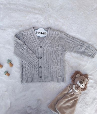 Casaquinho Masc Bebê c/ Botões Tricô Cinza Claro M- Noruega