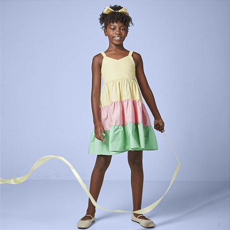 Vestido Fem Rodado Tricolor - Luluzinha