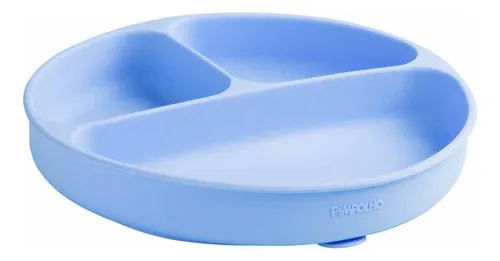Prato de Silicone C/ Divisória e Ventosa Soft Azul - Pimpolho