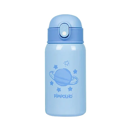 Garrafa Térmica Inox 400ML C/ Canudo Azul/Planeta - Pimpolho