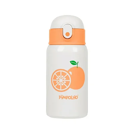 Garrafa Térmica Inox 400ML C/ Canudo Bege/Laranja - Pimpolho
