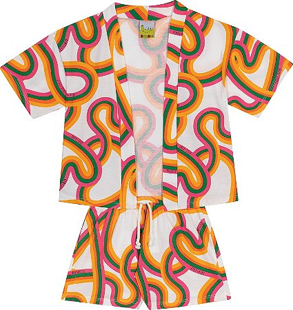 Conjunto Fem Kimono e Short Colorido - Jaca Lelé