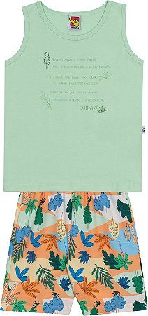 Conjunto Masc Regata Verde e Bermuda Tactel Estampada - Jaca Lelé