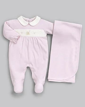 Saída Maternidade Fem Rosa Bordado Suedine Pima P- Anjos Baby