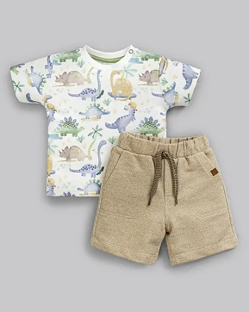 Conjunto Masc Camiseta MC Dinos e Bermuda Moletinho - Anjos Baby