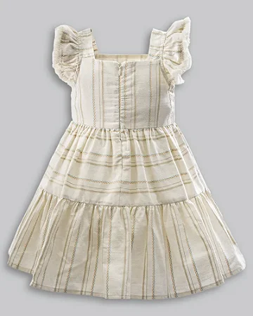 Vestido Maquinetado Areia C/ Listras - Anjos Baby