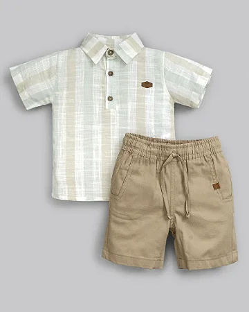 Conjunto Masc Camisa MC Listras e Bermuda Sarja - Anjos Baby