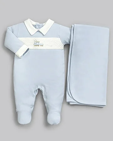 Saída Maternidade Masc Azul Trenzinho Suedine Pima P- Anjos Baby