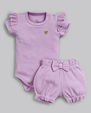 Conjunto Fem Body MC Rosa e Short C/ Laço - Anjos Baby