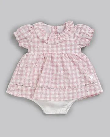 Macacão Curto Fem Xadrez Verde Bordado M - Anjos Baby