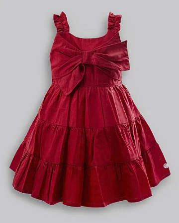 Vestido Maquinetado Vermelho c/ Laço 01 - Anjos Baby