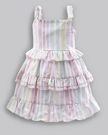 Vestido Maquinetado Listras Coloridas 01 - Anjos Baby