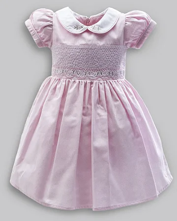 Vestido Maquinetado MC Rosa Bordado  01 - Anjos Baby