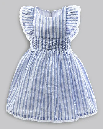 Vestido Maquinetado Acinturado Listras Azul 01 - Anjos Baby
