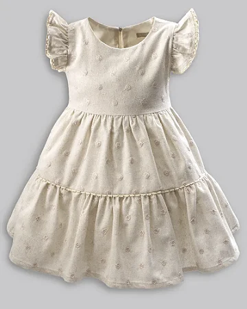 Vestido Maquinetado Linho Bordado 01 - Anjos Baby