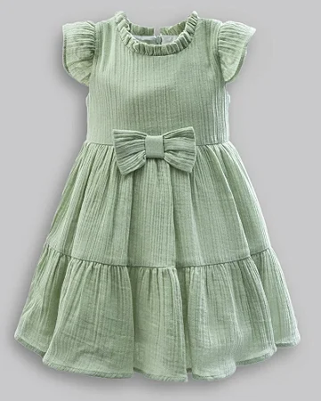 Vestido MC Verde Algodão Enrugado 01 - Anjos Baby