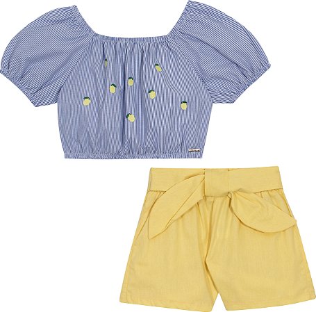 Conjunto Fem Blusa Limão Siciliano e Short Laço - Nini e Bambini