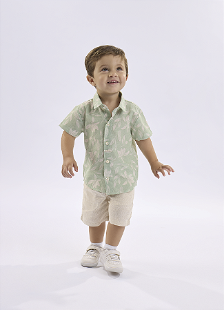 Conjunto Masc Camisa Florida Verde e Bermuda Gelo - Nini e Bambini