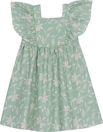 Vestido Infantil Verde Estampas Folhas - Nini e Bambini