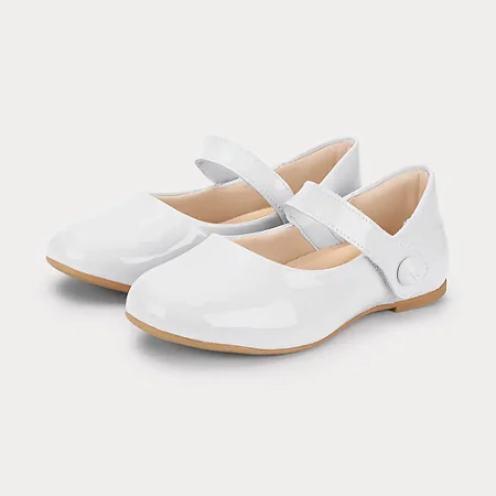 Sapatilha Infantil Ballerina Basic Couro Branco Verniz - Bibi