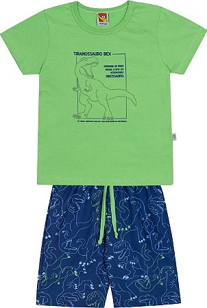 Conjunto Masc Camiseta Verde T-Rex e Bermuda Tactel - Jaca Lelé
