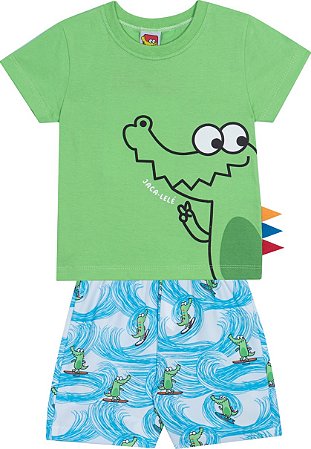 Conjunto Masc Camiseta Verde Jacaré e Bermuda Tactel Surf - Jaca Lelé