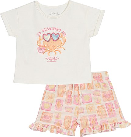 Conjunto Fem Blusa Off Siri e Short Crustáceos 01 - Nini e Bambini