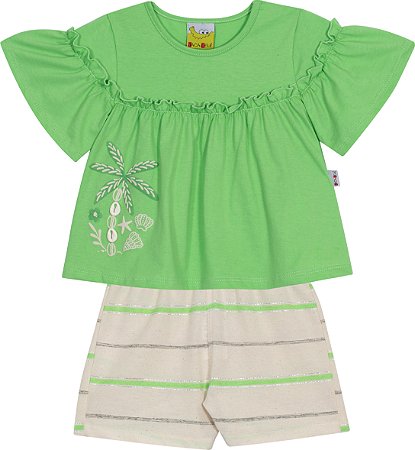 Conjunto Fem Bata Conchas e Short Listrado C/ Detalhe 01 - Jaca Lelé