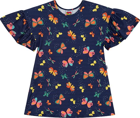 Vestido Azul Borboletas Coloridas 01 - Jaca Lelé