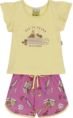Conjunto Fem Blusa Amarela e Short Rosa Feira 01 - Jaca Lelé