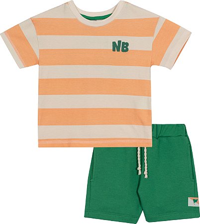 Conjunto Masc Camiseta Listrada NB e Bermuda Verde 01 - Nini e Bambini
