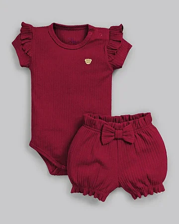 Conjunto Fem Body MC  Vermelho e Short C/ Laço - Anjos Baby