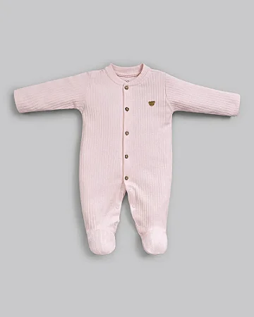 Macacão Fem Canelado c/ Botões Rosa Claro - Anjos Baby