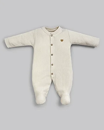 Macacão Unissex Canelado c/ Botões Bege - Anjos Baby
