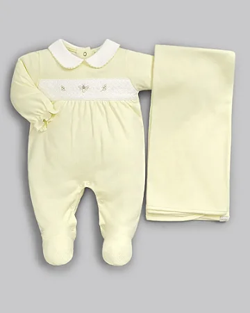 Saída Maternidade Fem Amarelo Bordado Abelha Suedine Pima P- Anjos Baby