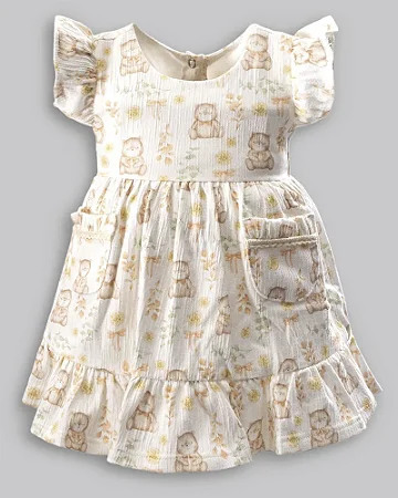 Vestido Fem MC Malha Anarruga Ursinha M - Anjos Baby