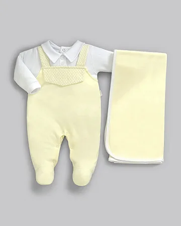 Saída Maternidade Masc Bordado e Botões Amarelo RN - Anjos Baby