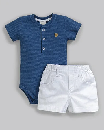 Conjunto Masc Body Azul Royal e Bermuda Branca P - Anjos Baby