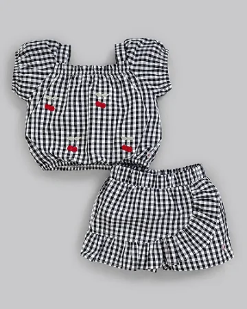 Conjunto Fem Blusa c/ Elastico e Short Xadrez Preto M - Anjos Baby